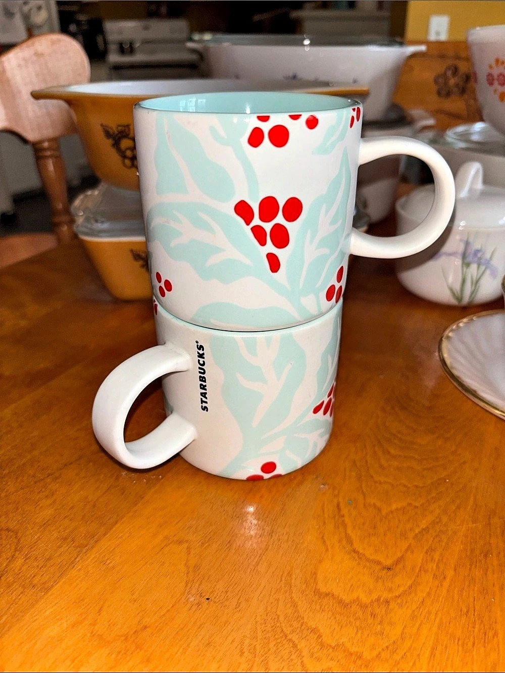 Starbucks Holiday Holly Berry Coffee Mug Set of 2